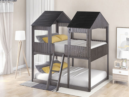 Bunk Bed With Roof, Window, Guardrail, Ladder