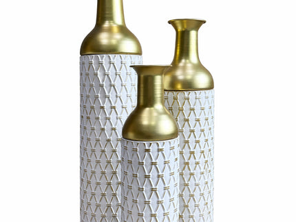 Diamond Embossed Floor Tall Vases Home Decor (Set of 3) - White / Gold