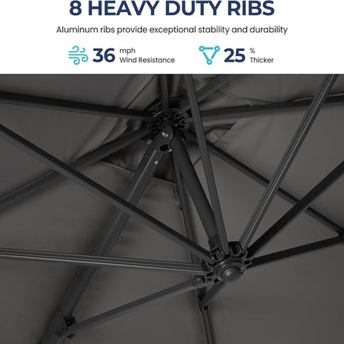 Round Cantilever Patio Umbrella With 360 Rotation & Infinite Tilt Adjustment