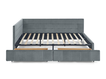 Mid-Century Storage Upholstered Tufted Bed Frame With Backrest And Armrests