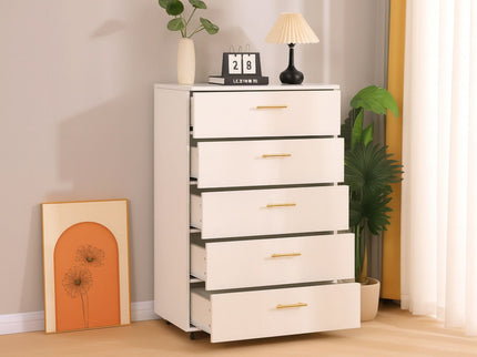 5 Drawer Dresser With Handles - White