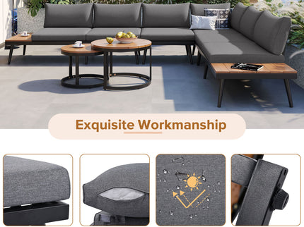 Modern Outdoor Sectional Sofa Set With Nesting Coffee Tables