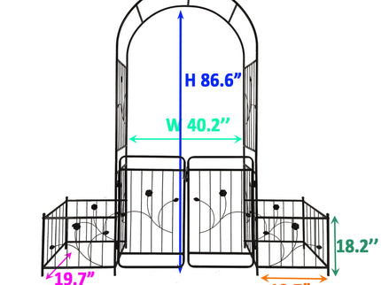 Metal Garden Arch With Gate Wide High Climbing Plants Support Rose Arch Outdoor - Black