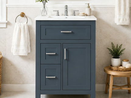 Modern Bathroom Vanity With Sink, Flip Drawer & 2 Drawers, Soft Close Hinges, Adjustable Shelf