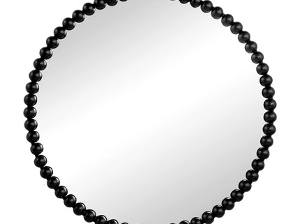 Circle Mirror With Metal Beaded Frame, Wall Mirror For Living Room Bedroom Entryway - Black