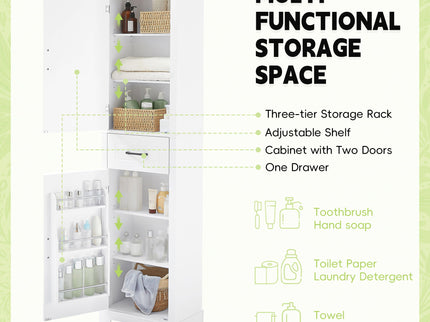 Tall Freestanding Bathroom Storage Cabinet With 2 Doors And Adjustable Shelves