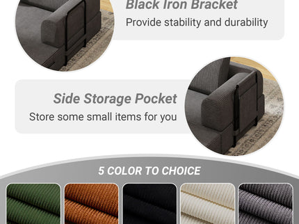 Convertible Sleeper Sofa Bed With Cylindrical Pillow, Fixed Shape Frame