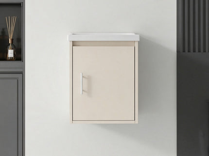 16" Floating Bathroom Vanity Combo, Wall Mounted Cabinet With Sink & Soft Close Doors For Small Bathrooms - Khaki