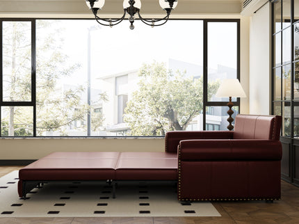 3 In 1 Convertible Sleeper Sofa With Nailhead Trim & Rolled Arm