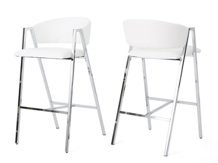 Modern Bar Stools With Low Back And Arms And Durable Metal Frame (Set of 2) - Ivory