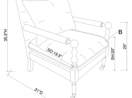 Accent Chair With Turned Legs - Beige