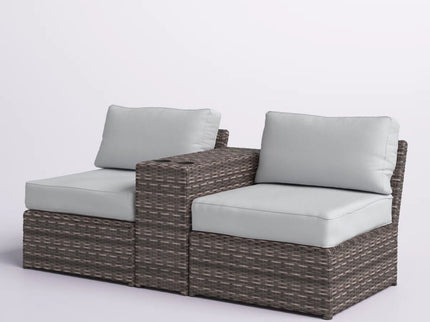 2 Person Wicker Conversation Set With Cushions, Weather Resistant