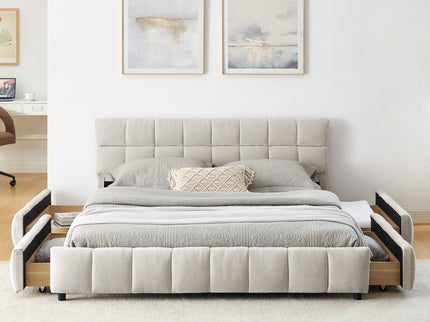 Modern Platform Bed Frame With Thick Fabric