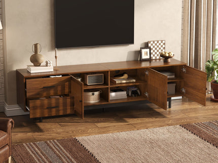 TV Stand, Media Console With 2 Drawers, Soft Closing Hinges, Adjustable Shelves - Walnut