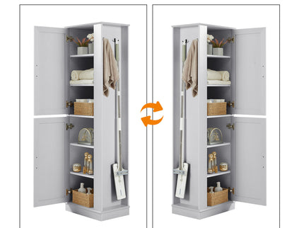 Tall Freestanding Bathroom Storage Cabinet With Adjustable Shelves And Side Hooks