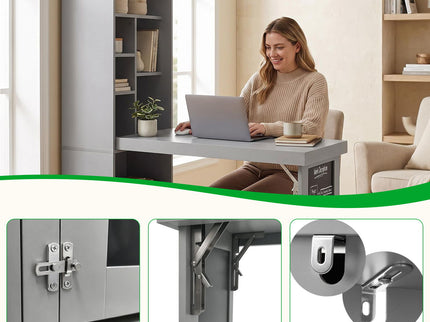 Folding Desk With Storage, Foldable Convertible Writing Table With Blackboard And Shelves For Home Office