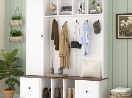 Hall Tree With Shoe Storage Bench, Entryway Coat Rack With 5 Hooks