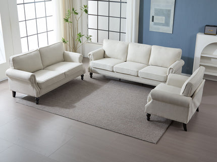 Rolled Arm Sofa With Nailhead Trim With Wooden Legs