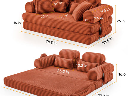 Convertible Sleeper Sofa With & Side Storage Pocket, Foldable Upholstered Couch For Living Room