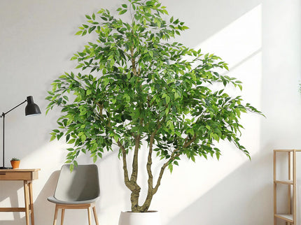 Artificial Banyan Tree With A Trunk And Lifelike Leaves, For Indoor And Outdoor Use - Green