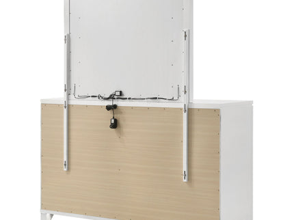 9 Drawer Dresser With LED Mirror, Touch Activated Lighting - White
