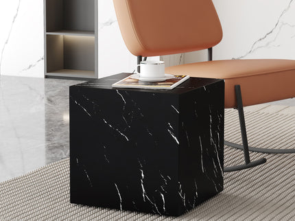 Luxurious Marble Texture Coffee Table Cube Design Elegant Living Room Accent - Black