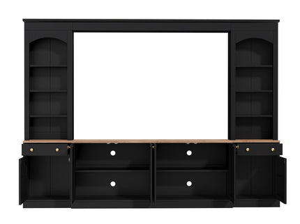 Arched Entertainment Center Wall Unit With Bookshelf, Retro Large TV Stand