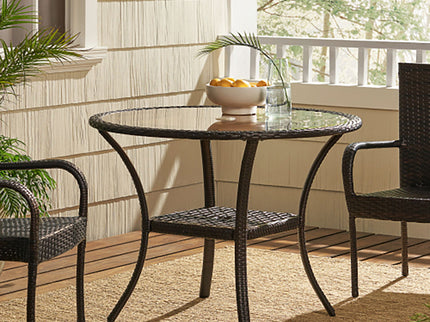 Outdoor Table With Woven Rattan Design - Brown