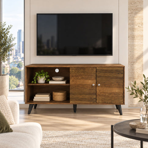 Amidon - TV Stand, With 2 Storage Shelves And 1 Cabinet