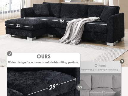 Modern Cloud Sectional Sofa L Shaped Luxury Couch Set With 2 Free Pillows 4 Seat With Oversized Chaise