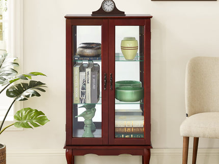Curio Cabinet Lighted Curio Diapaly Cabinet With Adjustable Shelves And Mirrored Back Panel, Tempered Glass Doors (3 Tier), (E26 Light Bulb Not Included)