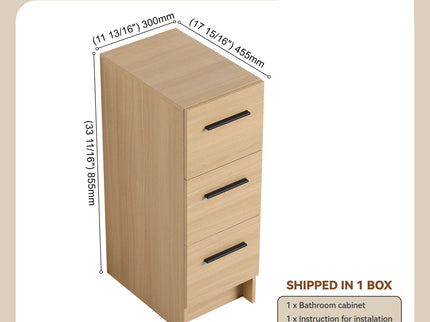 Slim Freestanding Bathroom Storage Cabinet, 3 Drawers - Light Oak