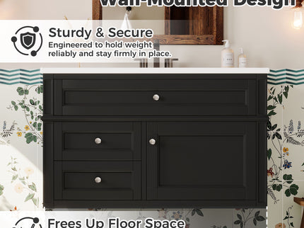 Modern Wall Mounted Floating Cabinet With Double Drawer And Sink
