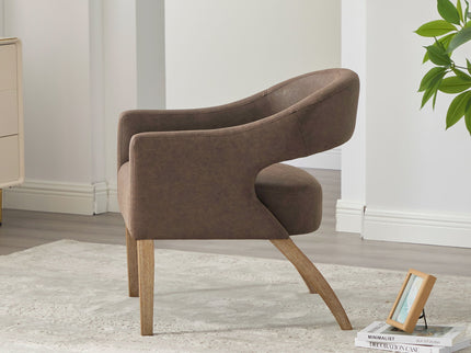Upholstered Open Back Armchair With Weathered Rubberwood Legs