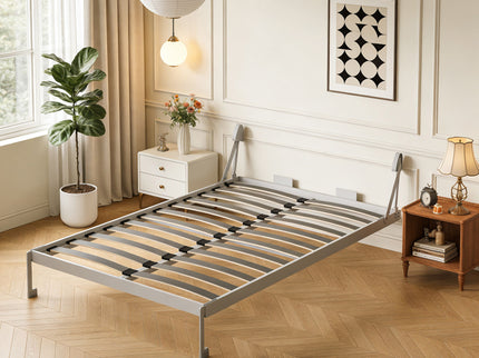 Queen Size Vertical Murphy Wall Cabinet Folding Bed With Automatic Legs - Gray