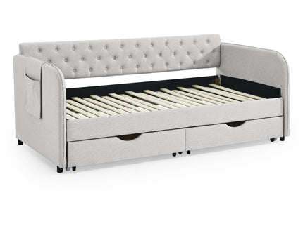 Daybed With Trundle And Storage Drawers, Flat Arms With Pocket
