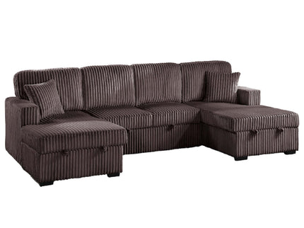 Convertible Sectional, Storage Chaises, Pull Out Middle Section - Chocolate