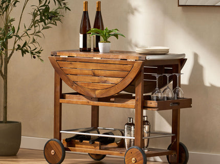 Wood And Aluminum Bar Cart With 2 Shelves - Oak / Silver