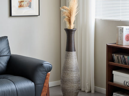 Tall Standing Designer Floor Vase Durable Artificial Rattan Elegant 2 Tone Finish Ideal Decor Accent For Living Room, Bedroom, Entryway Stylish Home Decor Statement Piece - Black / Gray