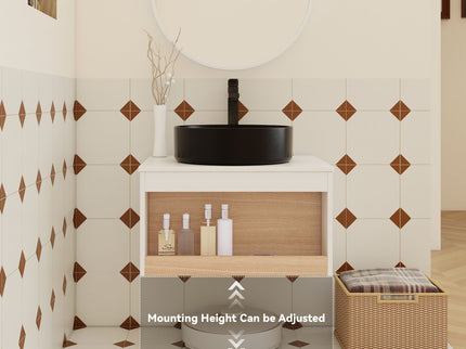 Floating Bathroom Vanity With Glossy Round Vessel Sink