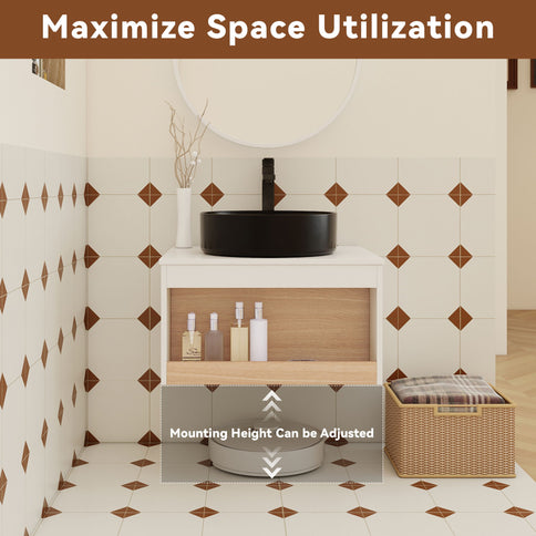 Floating Bathroom Vanity With Glossy Round Vessel Sink