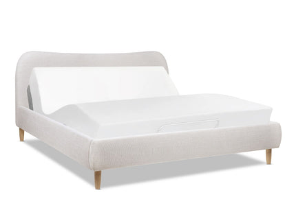 Roman - King Curved Headboard Upholstered Platform Bed - Light Beige