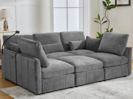 Modern Modular U-Shaped Sofa Bed With Movable Ottoman, USB Ports, Phone Holder