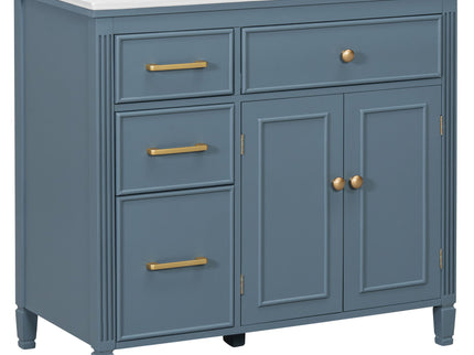 Modern Bathroom Vanity With Ceramic Sink, Freestanding, One Tip Out Drawer, 3 Side Drawers, Adjustable Shelf