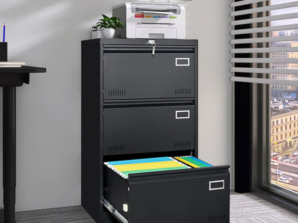 Filing Cabinet Lateral File Cabinet 3 Drawer, Locking Metal File Cabinets Three Drawer, Office Filing Cabinet With Lock Drawers For Home Office