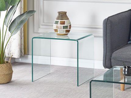 Tempered Bent Glass Sidetable, Transparent End Table, Sofa Table, Premium Glass, Multi Purpose Design - Transparent