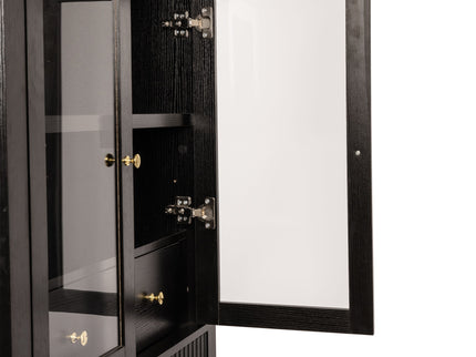 Fluted Tall Arched Pantry Cabinet With Adjustable Shelves, Glass Door & Hidden Drawer For Kitchen