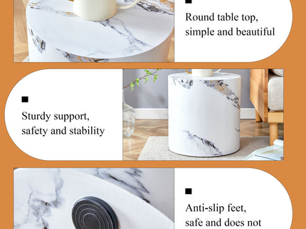 Elegant Cylindrical Table With Patterned Design For Versatile Use - White