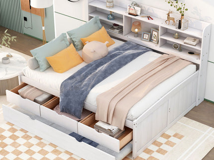 Captain Bed With Built In Bookshelves, 3 Storage Drawers, And Trundle