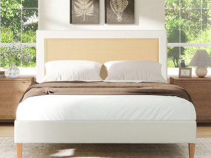 Haley - Upholstered Cane Back Platform Bed